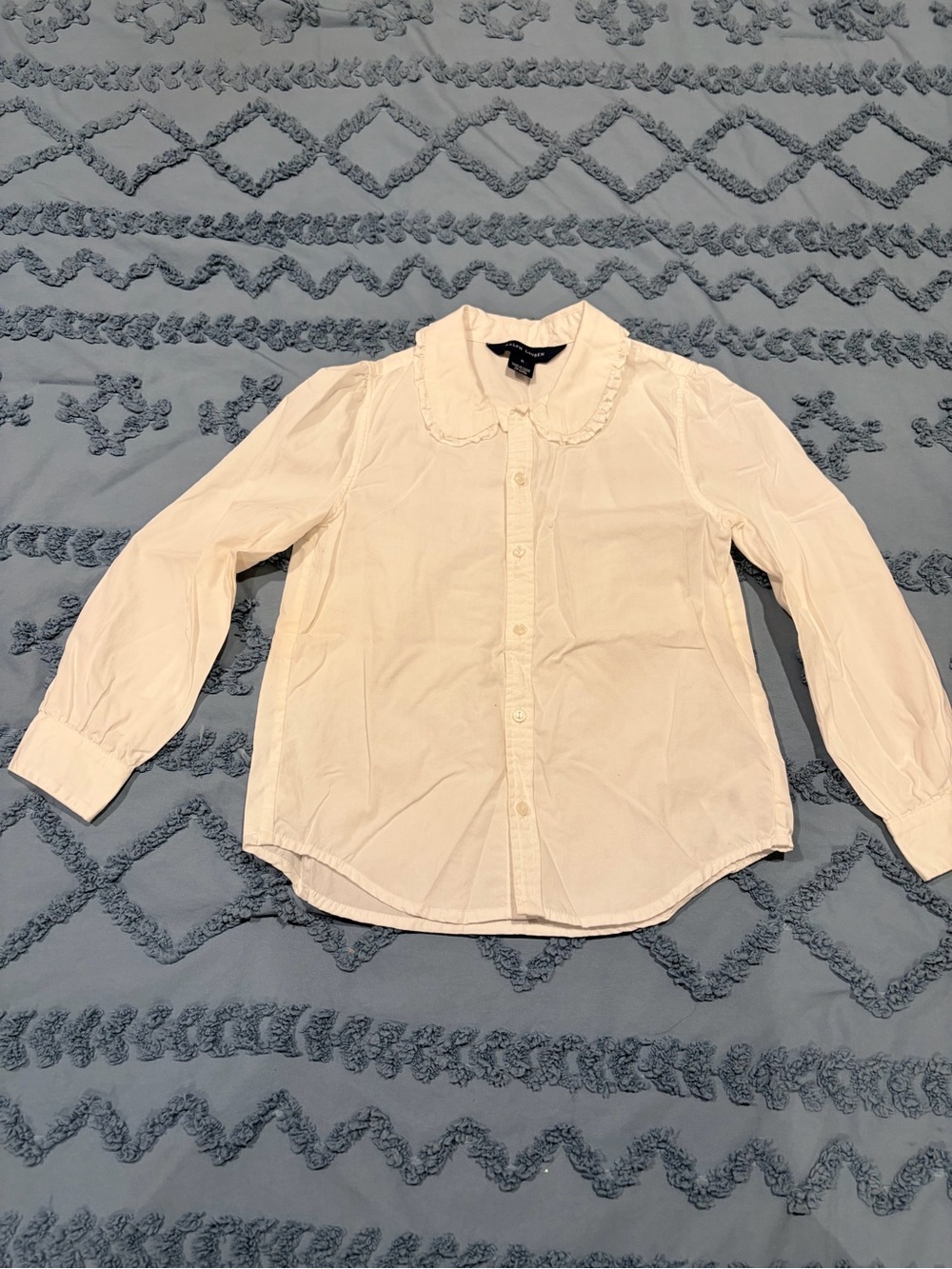 Ralph Lauren White Cotton Ruffled Collar Blouse